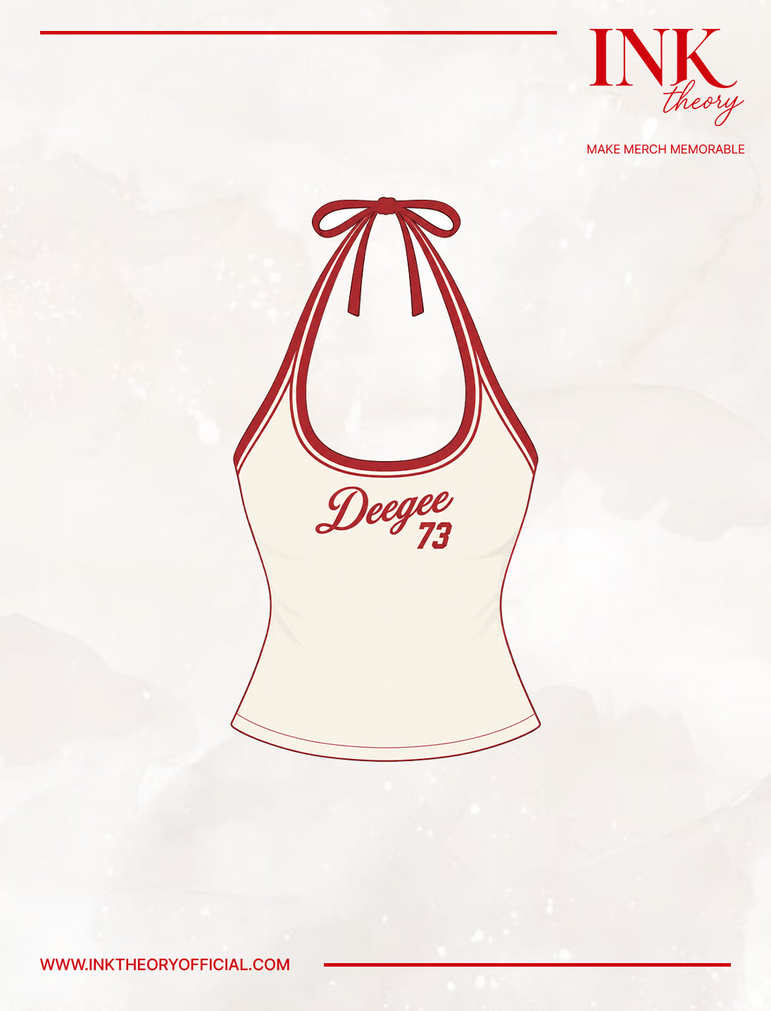 Cream & Red Backless Halter Tank
