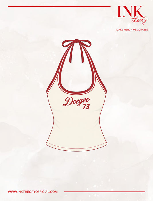 Cream & Red Backless Halter Tank