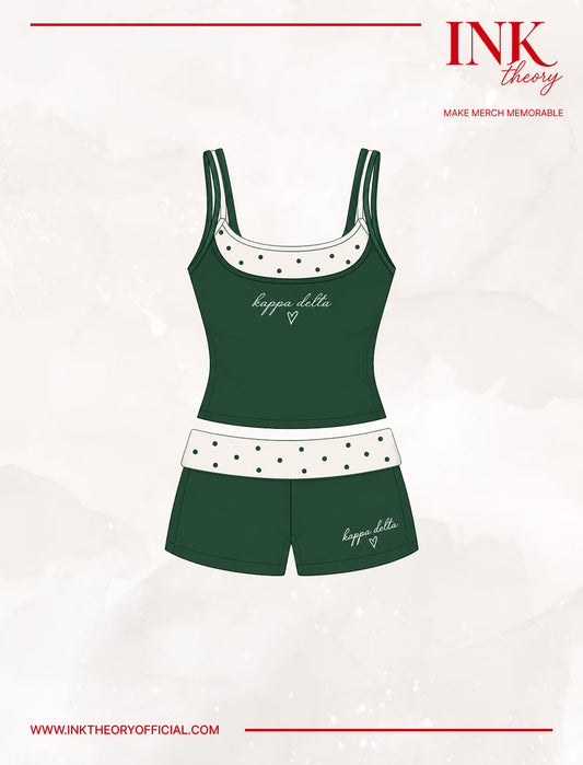 Green Double Strap Foldover Shorts Set