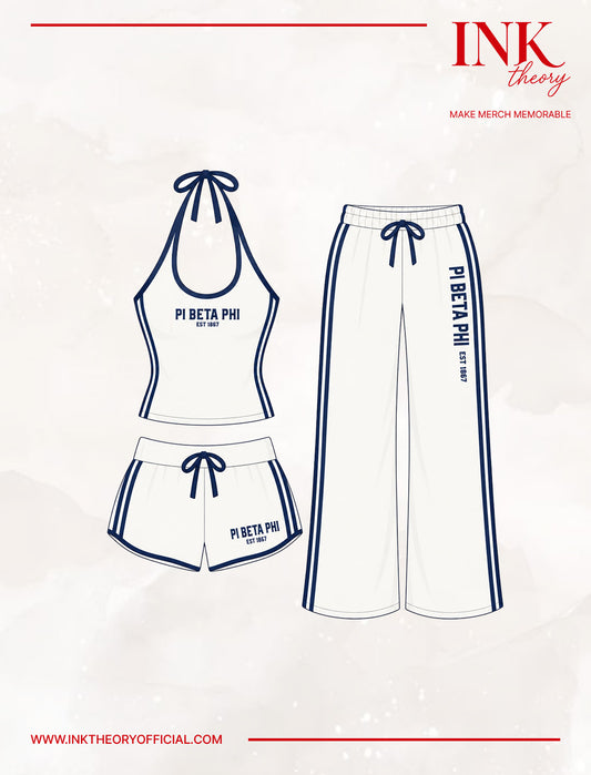 White & Blue Halter Tieback Tank Set