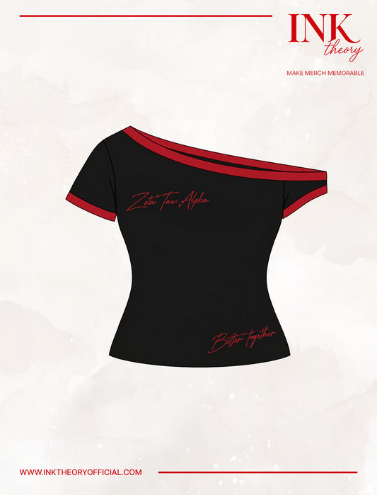 Black Off Shoulder Sorority Tee