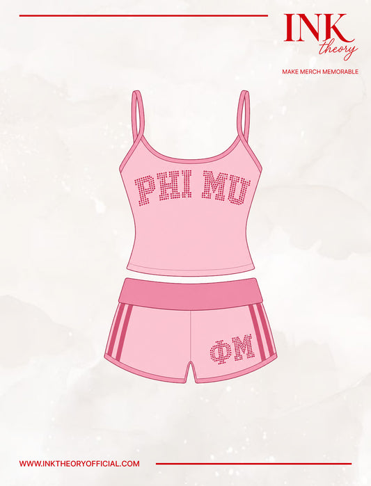 Pink Strappy Tank Foldover Shorts Set