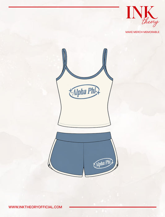 Cream & Blue Strappy Tank Set