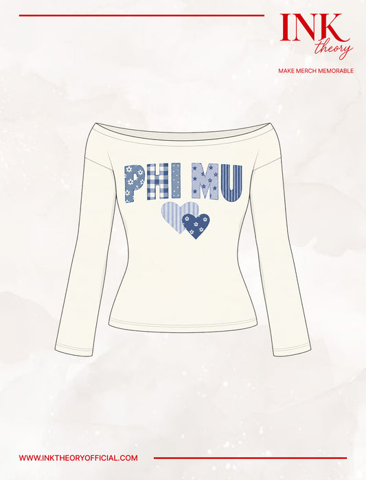 Cream Off Shoulder Long Sleeve Sorority top