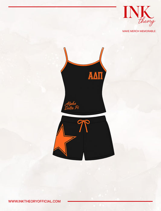 Black & Orange Strappy Tank Set